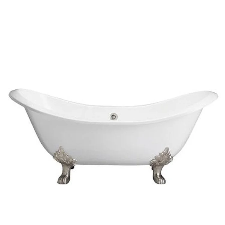 Freestanding Tub Marshall 72 Inch Double Slipper Oval Cast Iron White/Polished Chrome Lion Paw Feet 7 Inch Center Faucet Holes