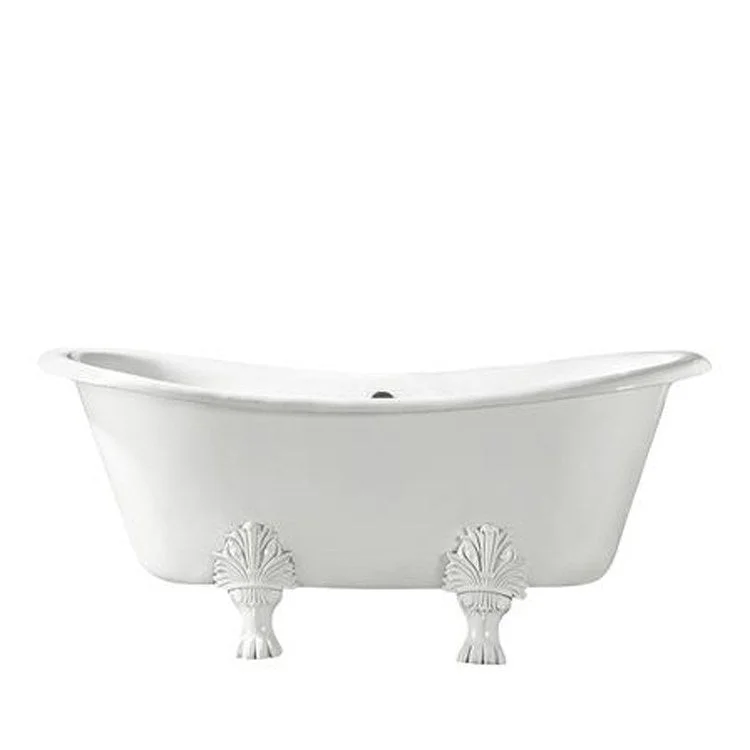 Freestanding Tub Markus 66 Inch Double Slipper Oval Cast Iron White/Brushed Nickel Lion Paw Feet No Faucet Holes