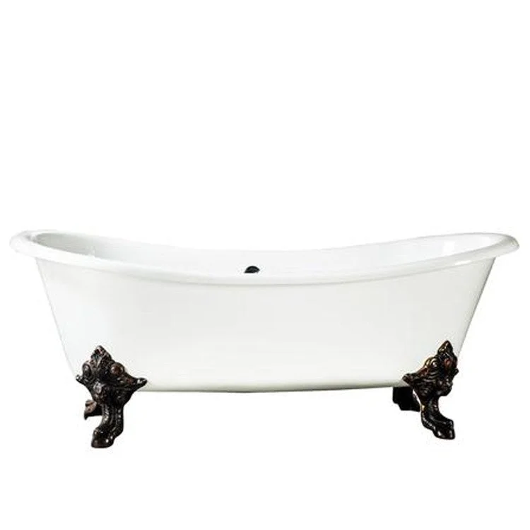 Freestanding Tub Nelson 72 Inch Double Slipper Oval Cast Iron White/Brushed Nickel Imperial Feet No Faucet Holes