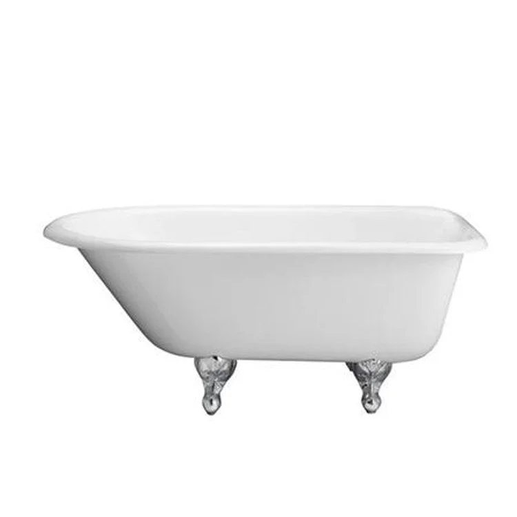 Freestanding Tub Bartlett 60 Inch Roll Top Oval Cast Iron White/Polished Chrome Ball and Claw Feet 3-3/8 Inch Center Faucet Holes