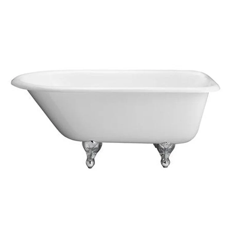 Freestanding Tub Abbey 48 Inch Roll Top Oval Cast Iron White/Polished Brass Ball and Claw Feet 3-3/8 Inch Center Faucet Holes