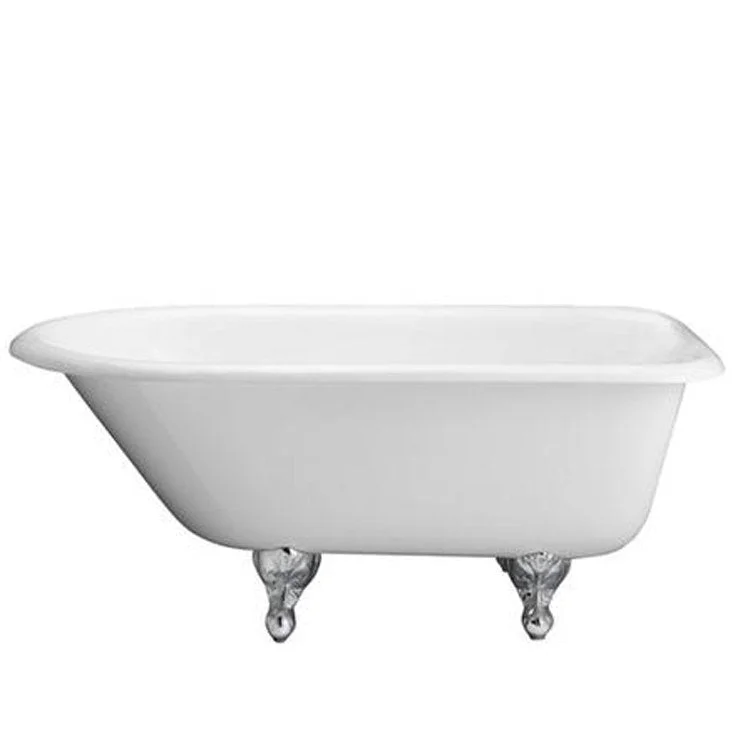 Freestanding Tub Ballard 57 Inch Roll Top Oval Cast Iron White/Polished Brass Ball and Claw Feet 3-3/8 Inch Center Faucet Holes