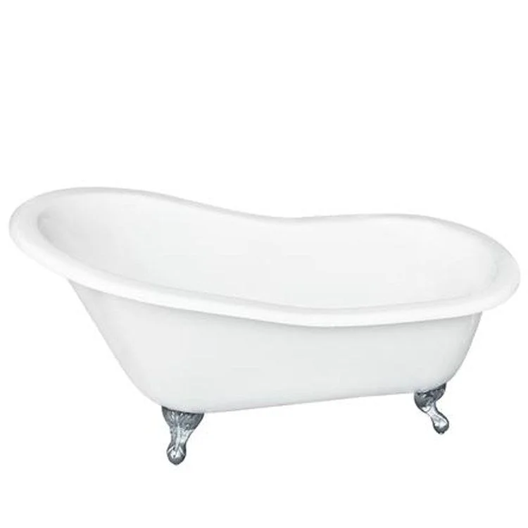 Freestanding Tub Icarus 67 Inch Slipper Oval Cast Iron White/Polished Chrome Ball and Claw Feet 7 Inch Center Faucet Holes