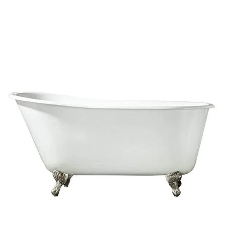 Freestanding Tub Gareth 53 Inch Slipper Oval Cast Iron White/Polished Chrome Ball and Claw Feet No Faucet Holes