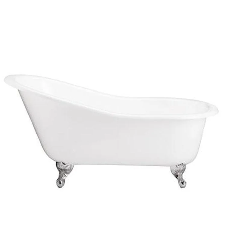 Freestanding Tub Grayson 57 Inch Slipper Oval Cast Iron White/Brushed Nickel Ball and Claw Feet No Faucet Holes