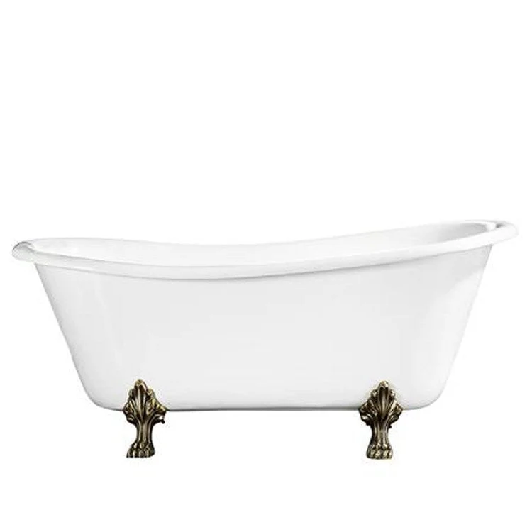 Freestanding Tub Kirkland 67 Inch Slipper Oval Cast Iron White/Polished Chrome Lion Paw Feet No Faucet Holes