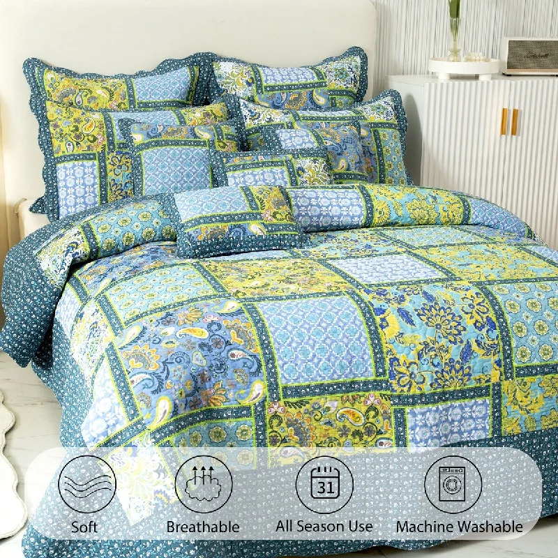 9-Piece Floral Pattern Cotton Quilt Set