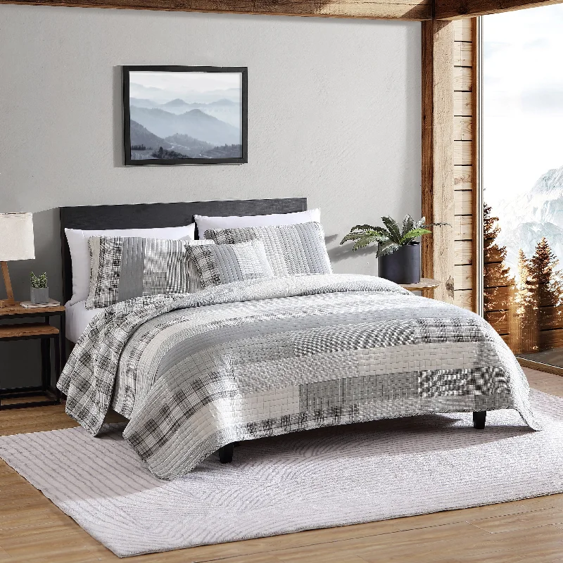 Eddie Bauer Fairview Cotton Reversible Grey Bonus Quilt Set