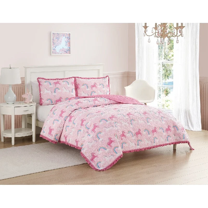 Unicorn Parade Ultra Soft Microfiber Reversible Quilt Set