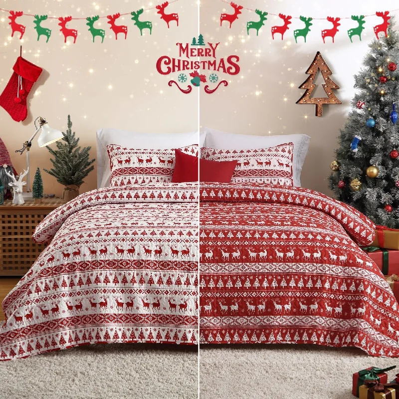 3 Piece Christmas Reversible Quilt Set with Shams