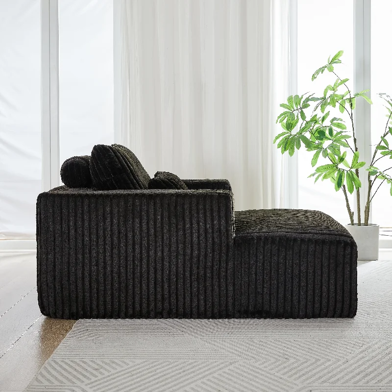 62.5"Corduroy Sponge Sofa Black Lounge Chair, No Assembly Required, Fluffy Modern Sleeper Chair for Indoor Living Room Bedroom