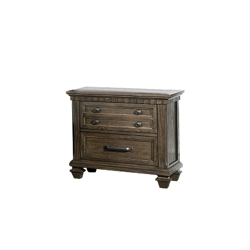 A Gray Brown Country Style Bedside Table with Two Drawers, Suitable for Bedrooms