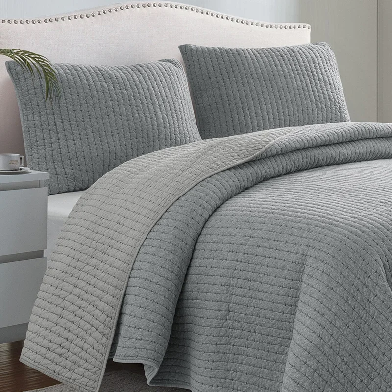 Beaute Living 3-Piece Cotton Reversible White Quilt Set