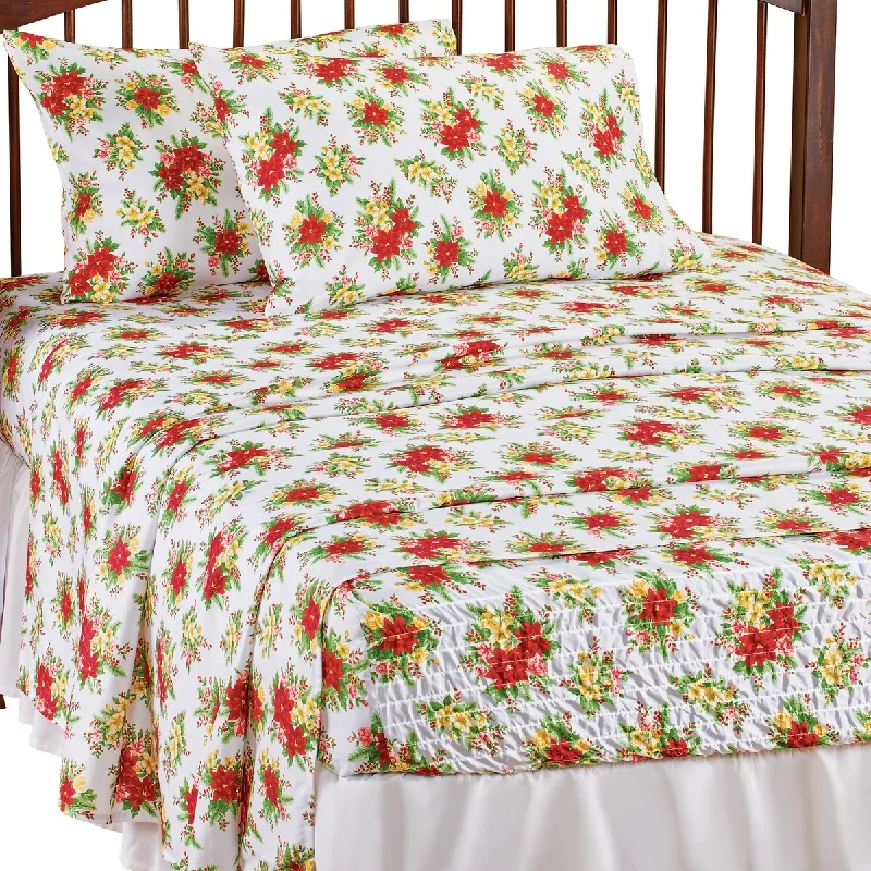 Bright Red Poinsettia Seasonal Bed Tite Sheet Set