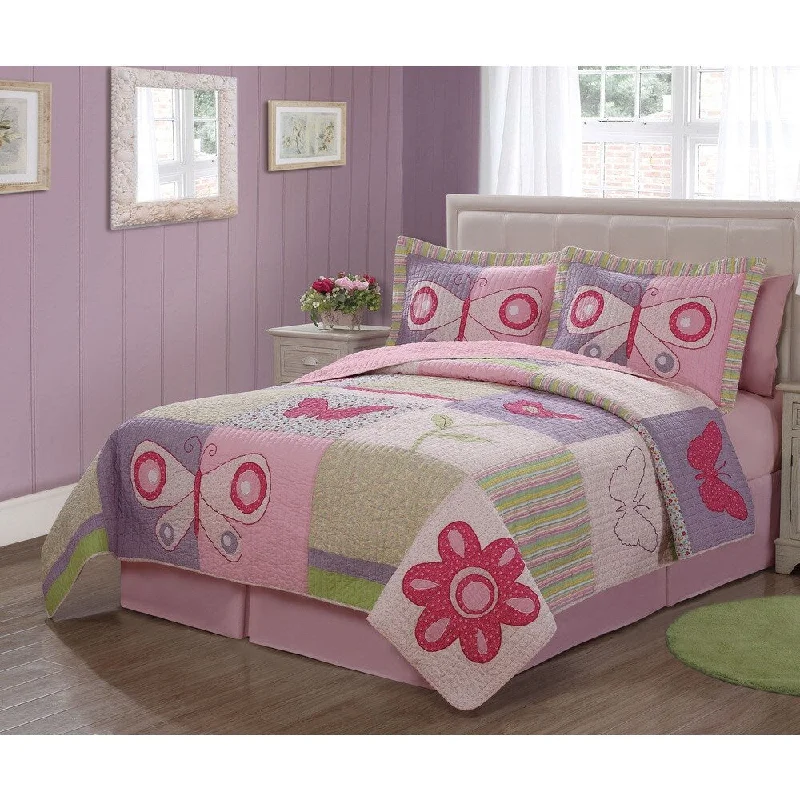 Casual Butterflies Cotton 3-piece Quilt Set