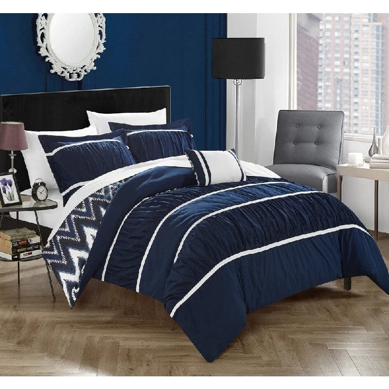 Chic Home 8-Piece Brooks Bed-In-A-Bag Navy Comforter Set