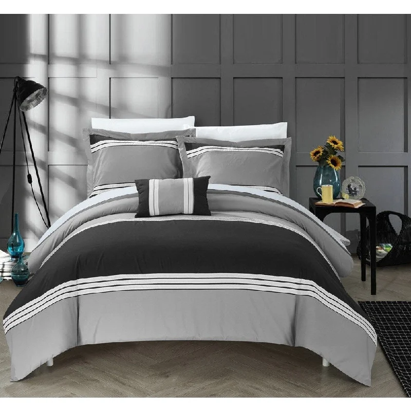 Chic Home 8-Piece Sawyer Bed-In-A-Bag Black Duvet Set