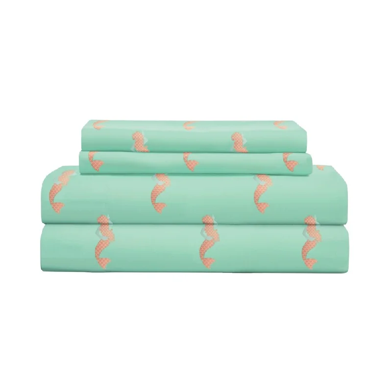 Coastal Splash Apricot Microfiber Print Bed Sheet Set