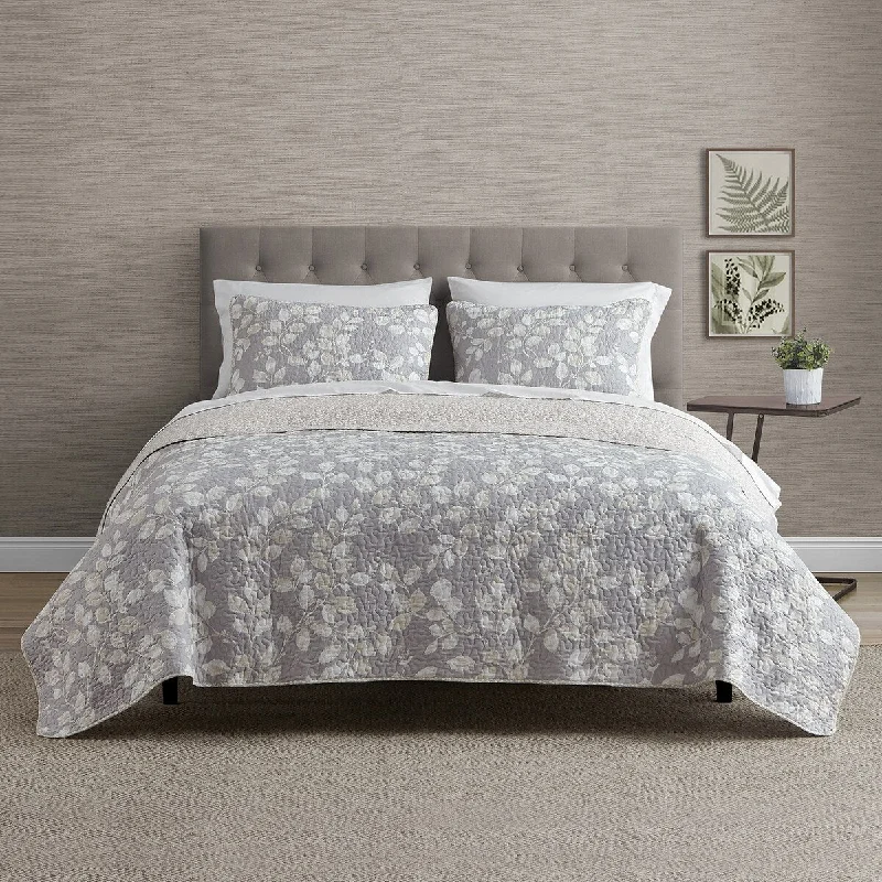 DESIGN STUDIO Camden Leaves Grey/Neutral Cotton Quilt Set