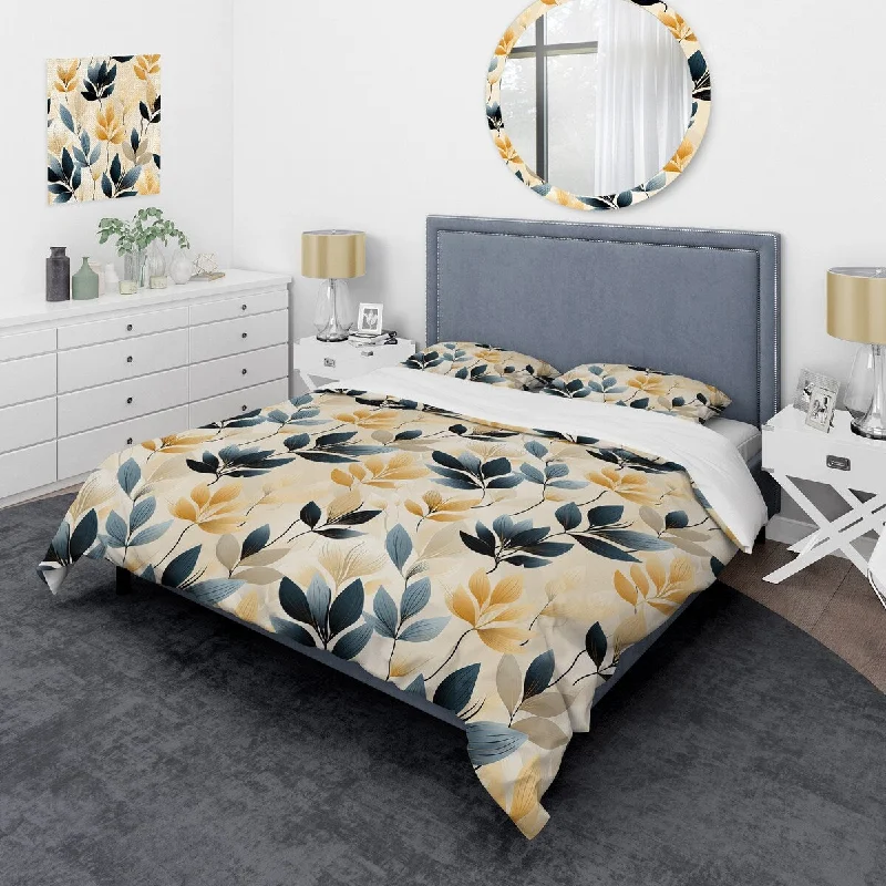 Designart "Modern Leaf Patterns I" Floral Bed Cover Set With 2 Shams