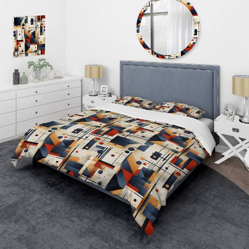 Designart "Rustic Industrial Geometic Aesthetics " Yellow Modern Bedding Set With Shams