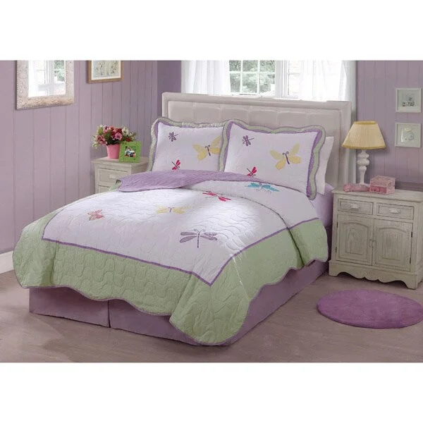 Dragonfly Applique Embellished 3-piece Quilt Set