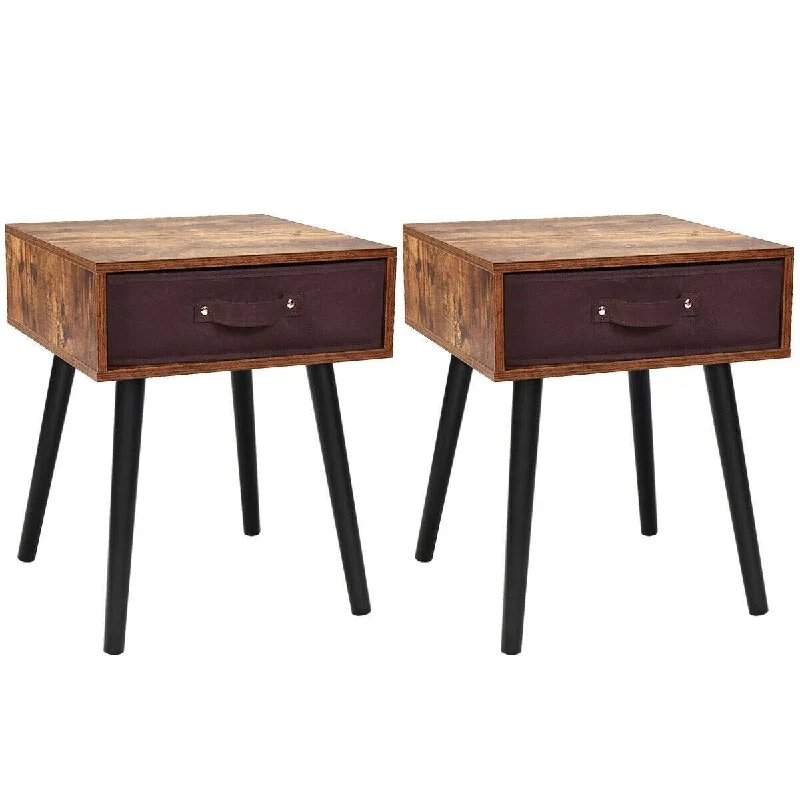 End Table Accent Mid-Century Retro Bedside Table W/ 1 Removable Fabric Drawer and Solid Wooden Legs, Multipurpose