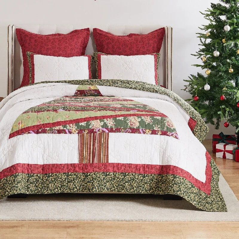 Greenland Home Fashions Christmas Tree Patchwork Cotton Quilt Set