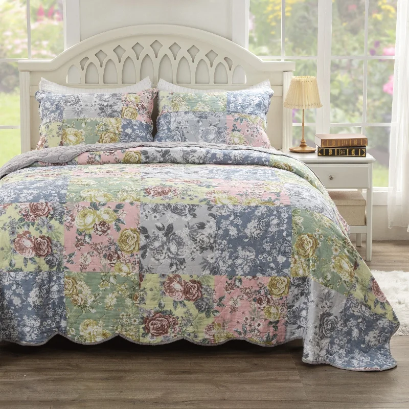 Greenland Home Fashions Emma Patchwork Floral Print Cotton Quilt Set