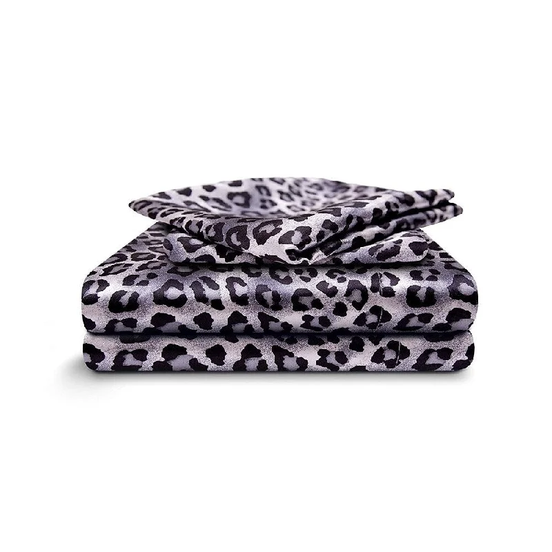 Honeymoon Full Sheet Set Luxury Silkily Like Satin Bed Sheets, Leopard