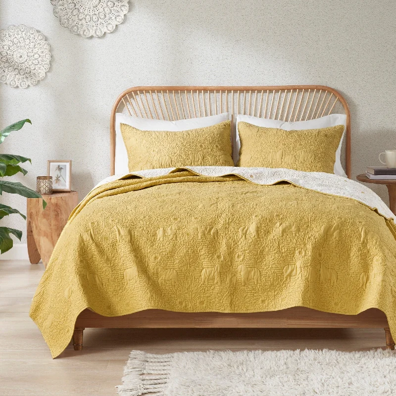 INK+IVY Kandula Yellow 3 Piece Reversible Cotton Quilt Set