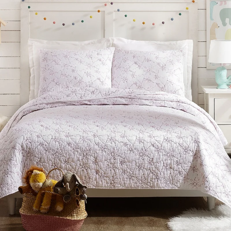 Jessica Simpson Flower Heart White Quilt Set