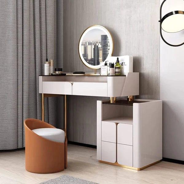 Manon Luxury Vanity dressing table design with light with stool, Modern Luxury Dressing Table Bedroom Furniture metal Dressers Salon with 4 Drawers Makeup Table and stool Combination Vanities for Makeup