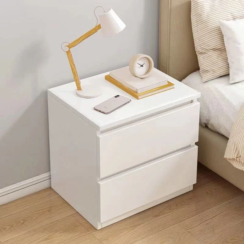 Modern Nightstand Solid Color Wooden Night Stands with 2 Drawers End Table Home Bedside Table for Bedroom (White)