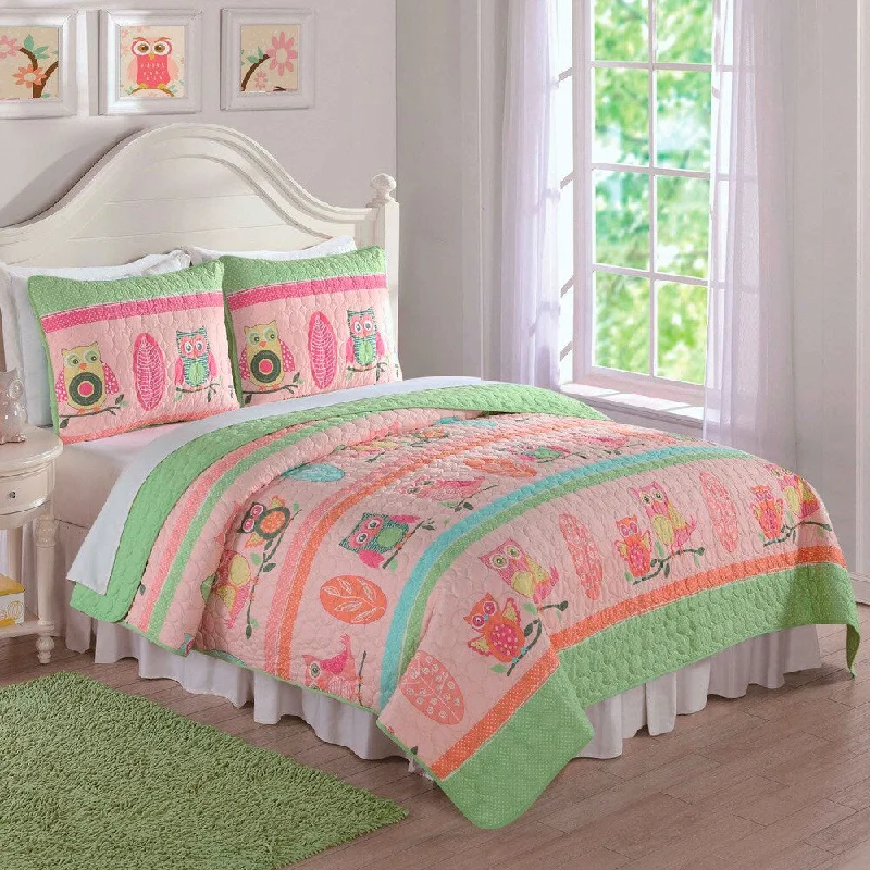 My World Owl Stripe 3-piece Quilt Set