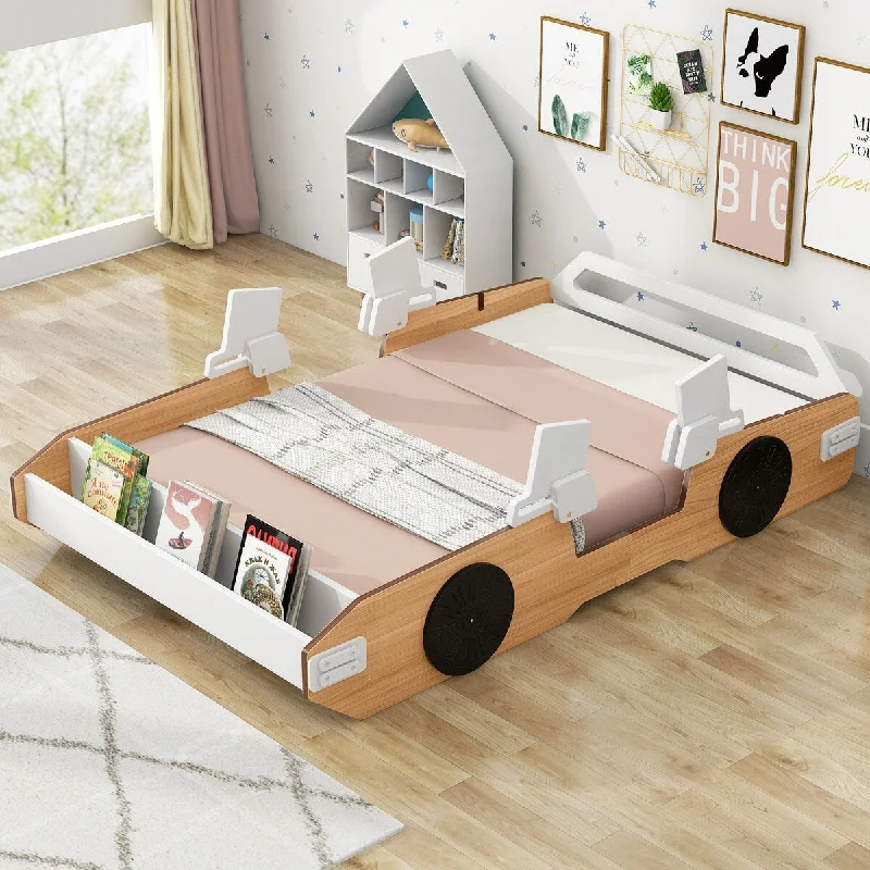 Natural Racing Car Platform Bed with Adjustable Gear