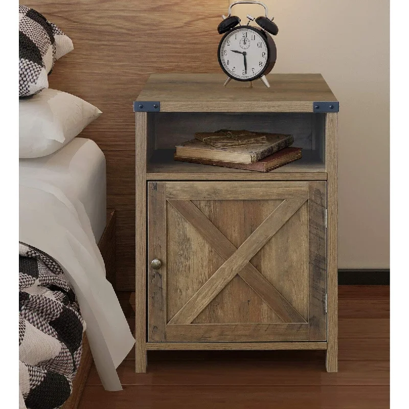 Nightstand Bedroom Side Table End Table Living-Room, Night Stand Bedside Table with Cabinet and Shelves, 18 x 18 x 24 Inches