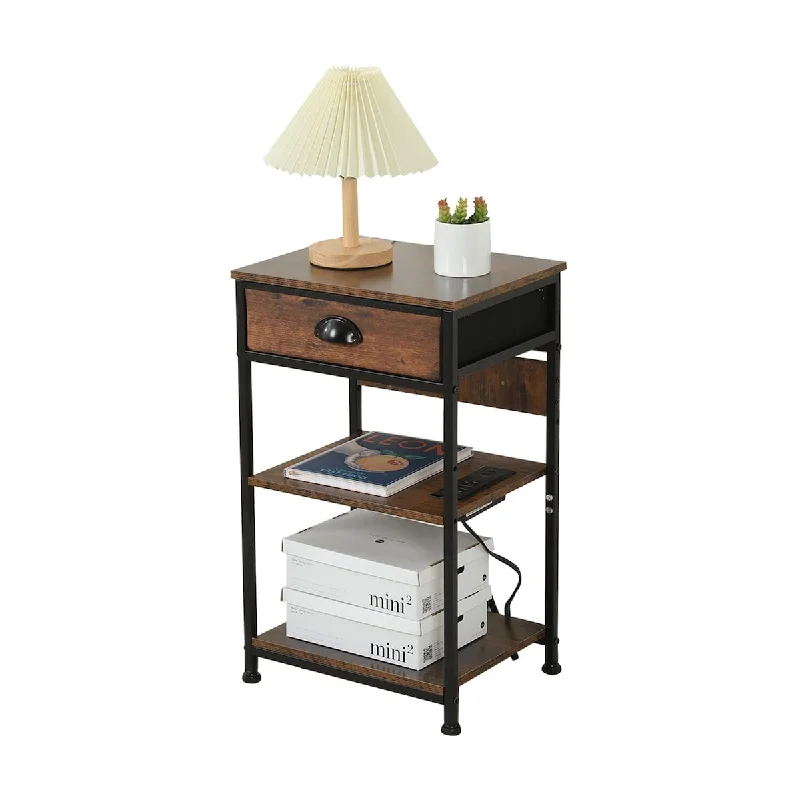 Nightstand with Charging Station and USB Ports, Small Side Table for Bedroom, End Tables Living Room Storage, Corner Table