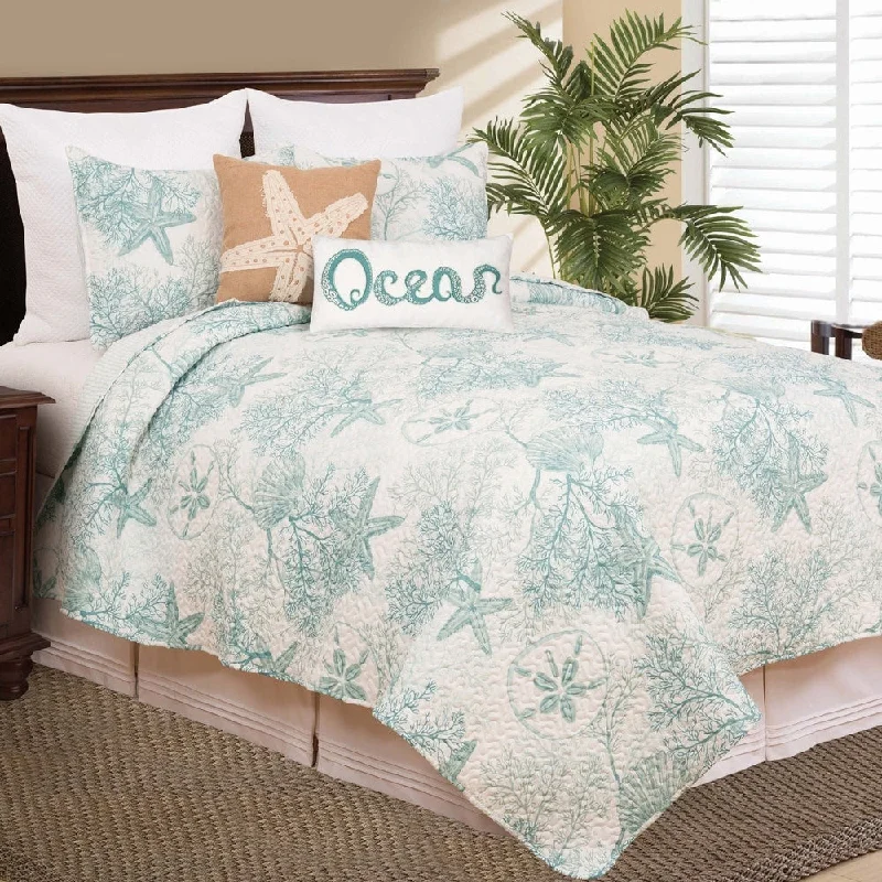 Ocean Pearl Microfiber Coastal 3 Piece Quilt Set