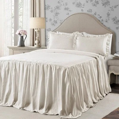 Open Box - Queen 3pc Ticking Stripe Bedspread Set Neutral - Lush Décor