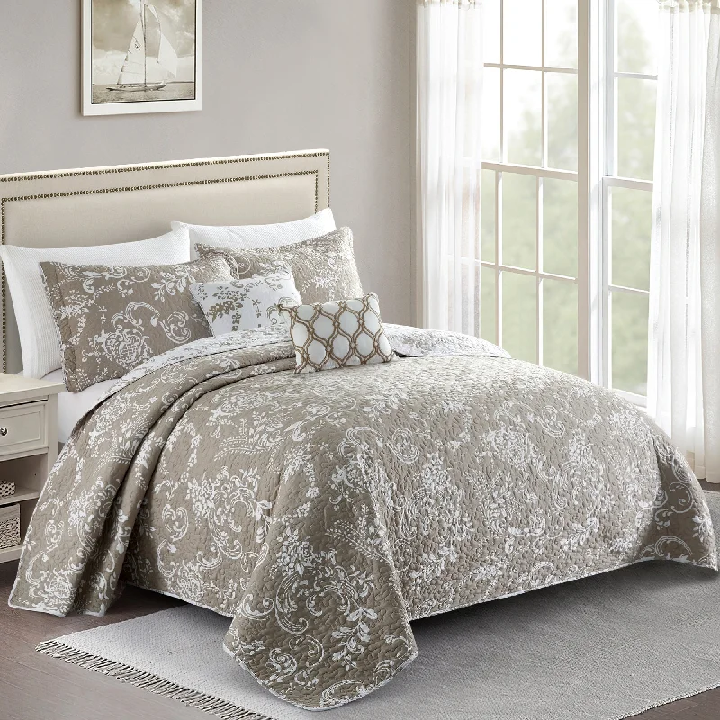 Serenta 5 Piece Printed Microfiber LA Boheme Quilt Set