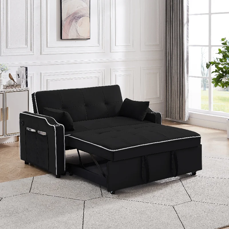 Sofa Bed, 3 in 1 Convertible Sofa Chair Bed, Adjustable Backrest Chair, Chaise Lounge with USB Ports