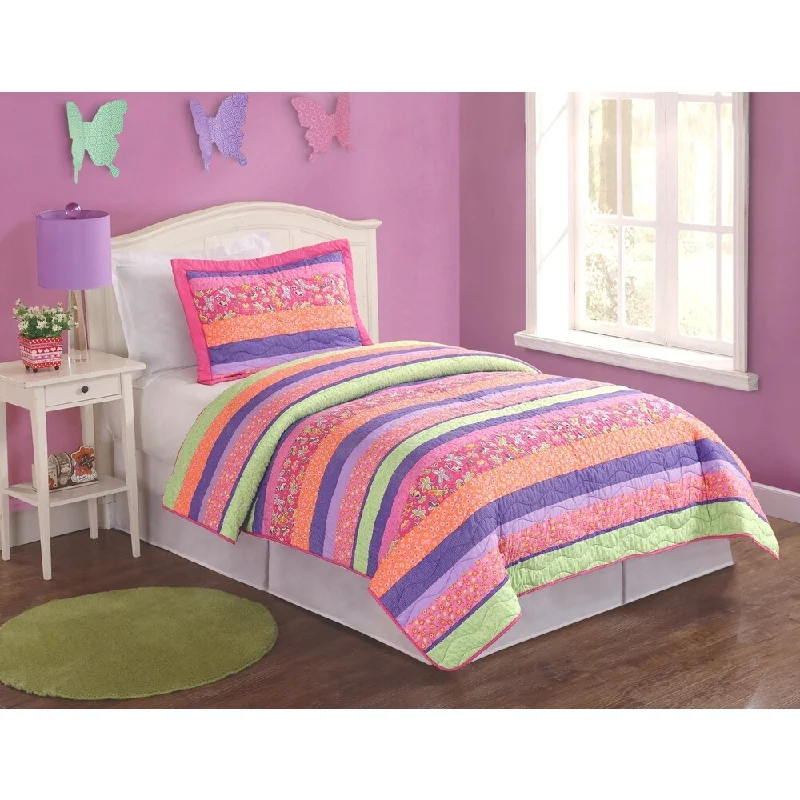 Stripes and Flowers 2-piece Mini Quilt Set - Pink