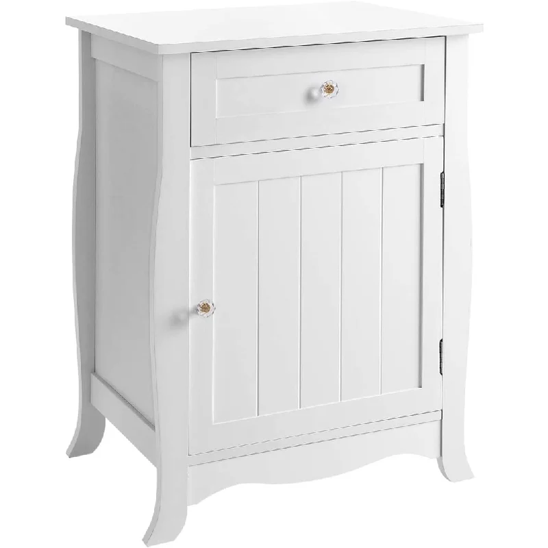 White Night Stand, Bathroom Floor Cabinet, End Table with Drawer, Wooden Bedside Table, Multifunctional Storage Organizer