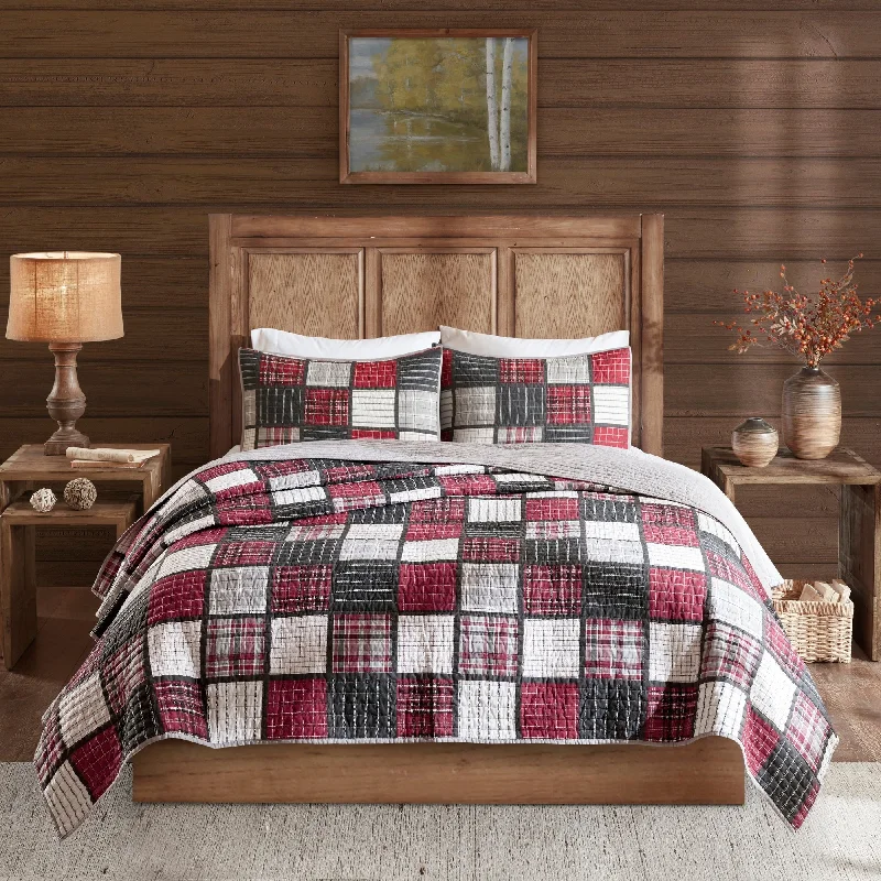 Woolrich Tulsa Red/ Grey Oversized Plaid Print Cotton Quilt Set