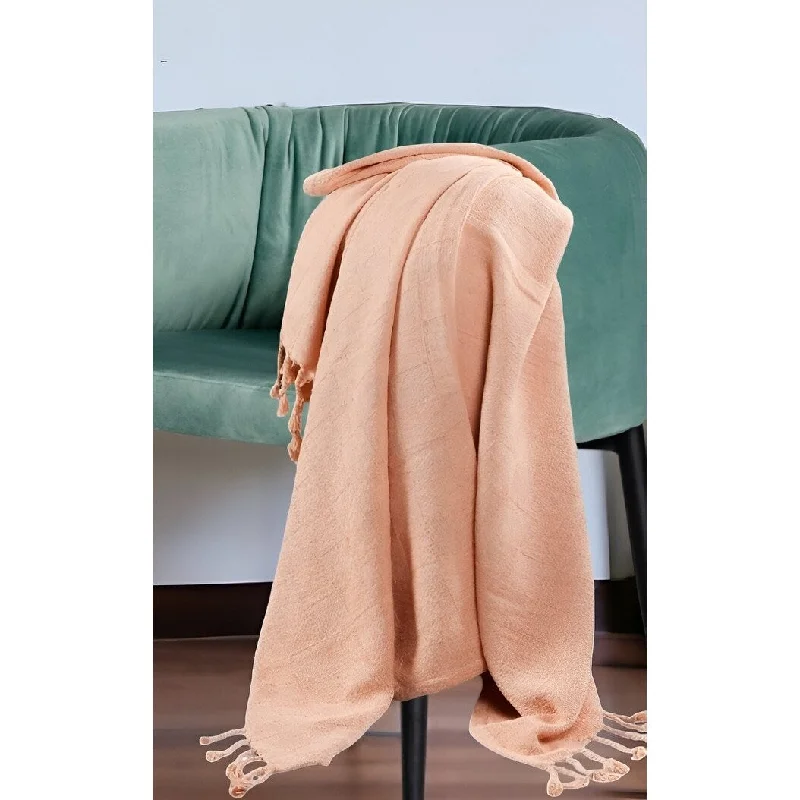 50" X 60" Orange Woven Cotton Throw Blanket with Fringe