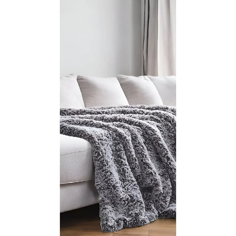 60" X 50" Gray Knitted Polyester Plush Throw Blanket