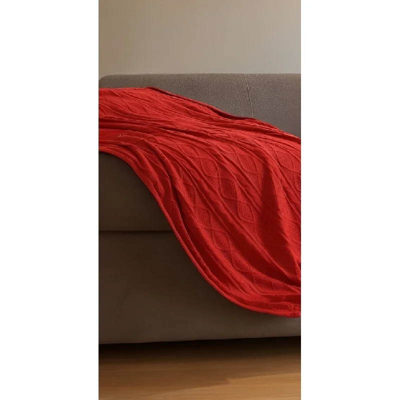 60" X 50" Red Knitted Acrylic Throw Blanket