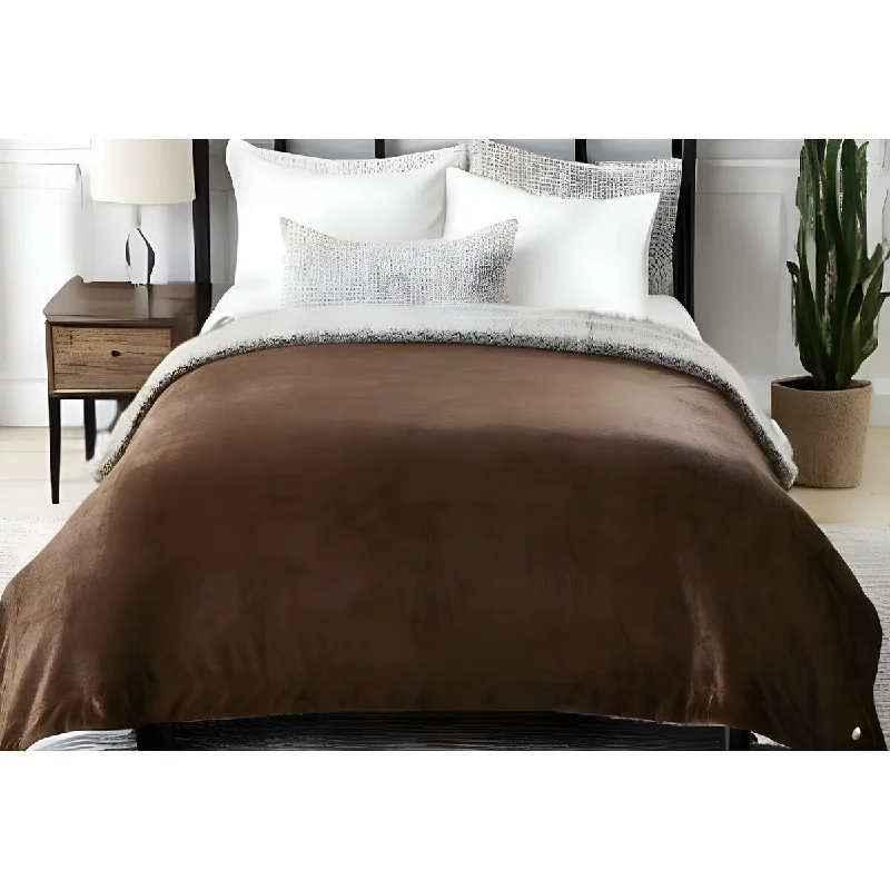 90" X 90" Brown Knitted Polyester Plush Throw Blanket