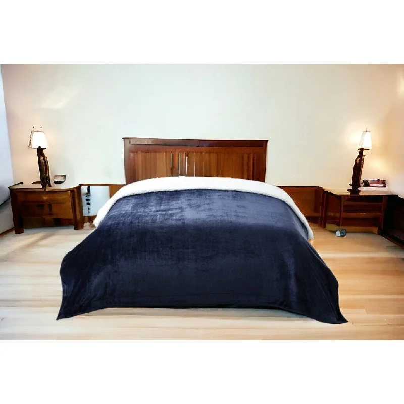 90" X 90" Navy Blue Knitted Polyester Plush Throw Blanket